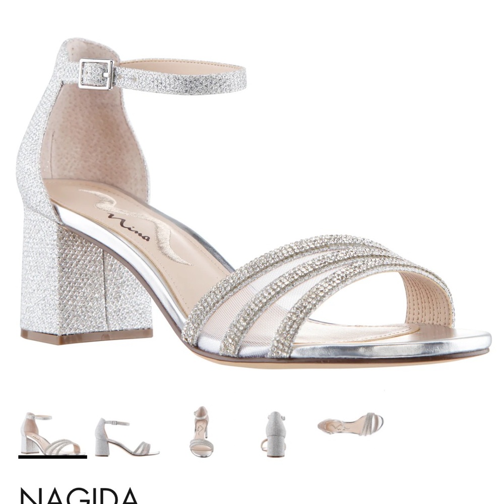 Nina Silver Heels Elegant Block Sandals